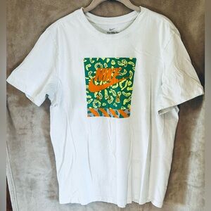 Nike White Tee with Green and Orange Graphic